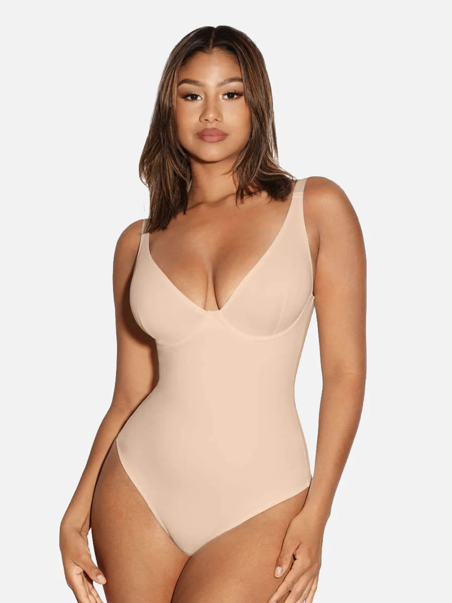 Feelingirl V Neck Tummy Control Shaping Bodysuit - Image 23